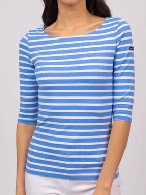 Saint James Garde Cote III Blue Stripe Knit Top 3/4 Sleeve Preppy Size US 12